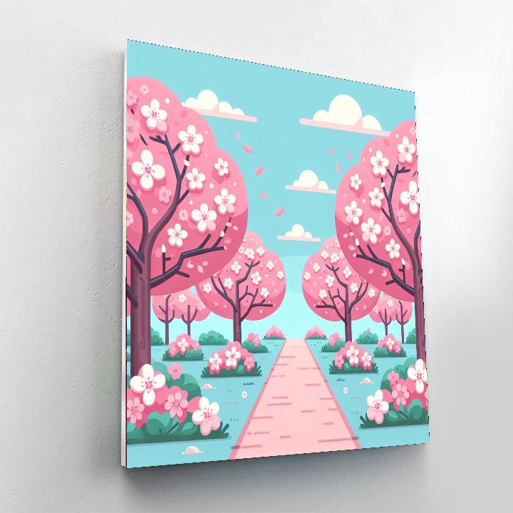 Charming Cherry Blossom Walk Paint By Numbers Art