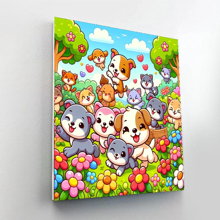 Playful Pets In The Park Painting Number Kit