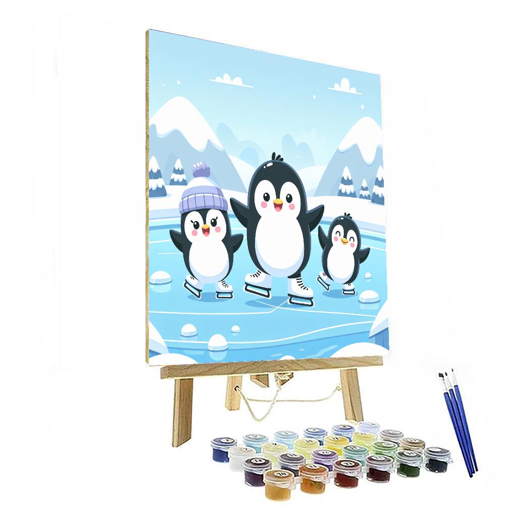Jolly Penguins On Ice Skates Paint By Numbers Kits