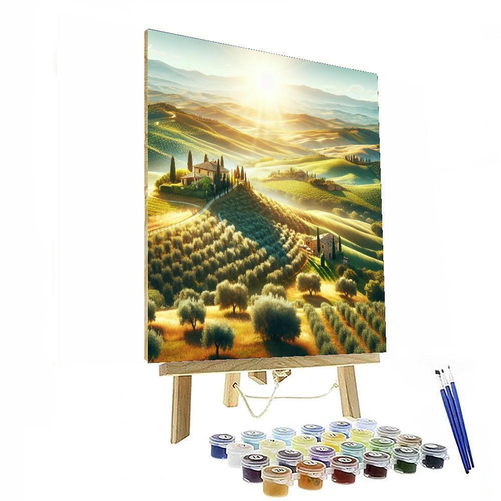 Sunlit Tuscany Hills Number Painting