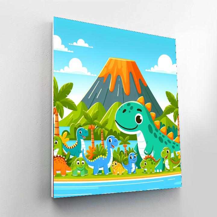 Whimsical Dinosaur Island Paint By Color