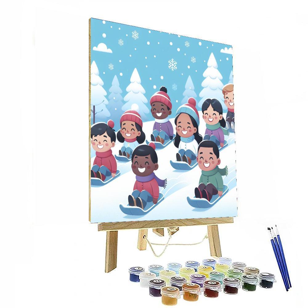 Merry Holiday Sledding Paint By Numbers Art