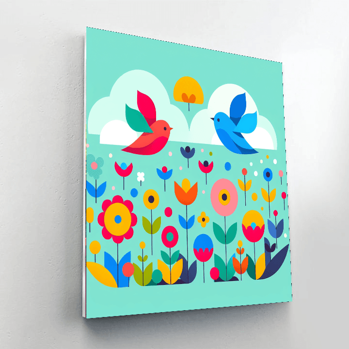 Garden Harmony With Fluttering Birds Paint By Number