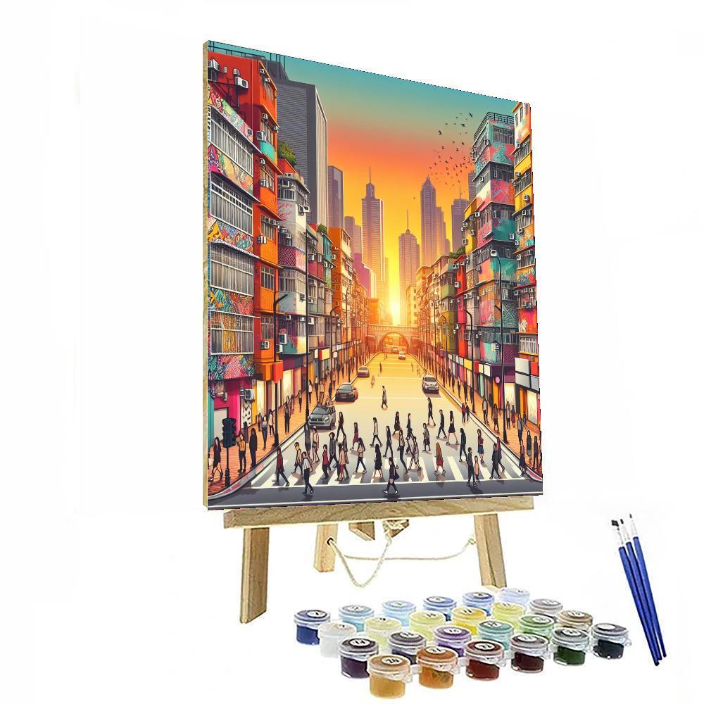 Dynamic Urban Street Life Numbered Painting Kits