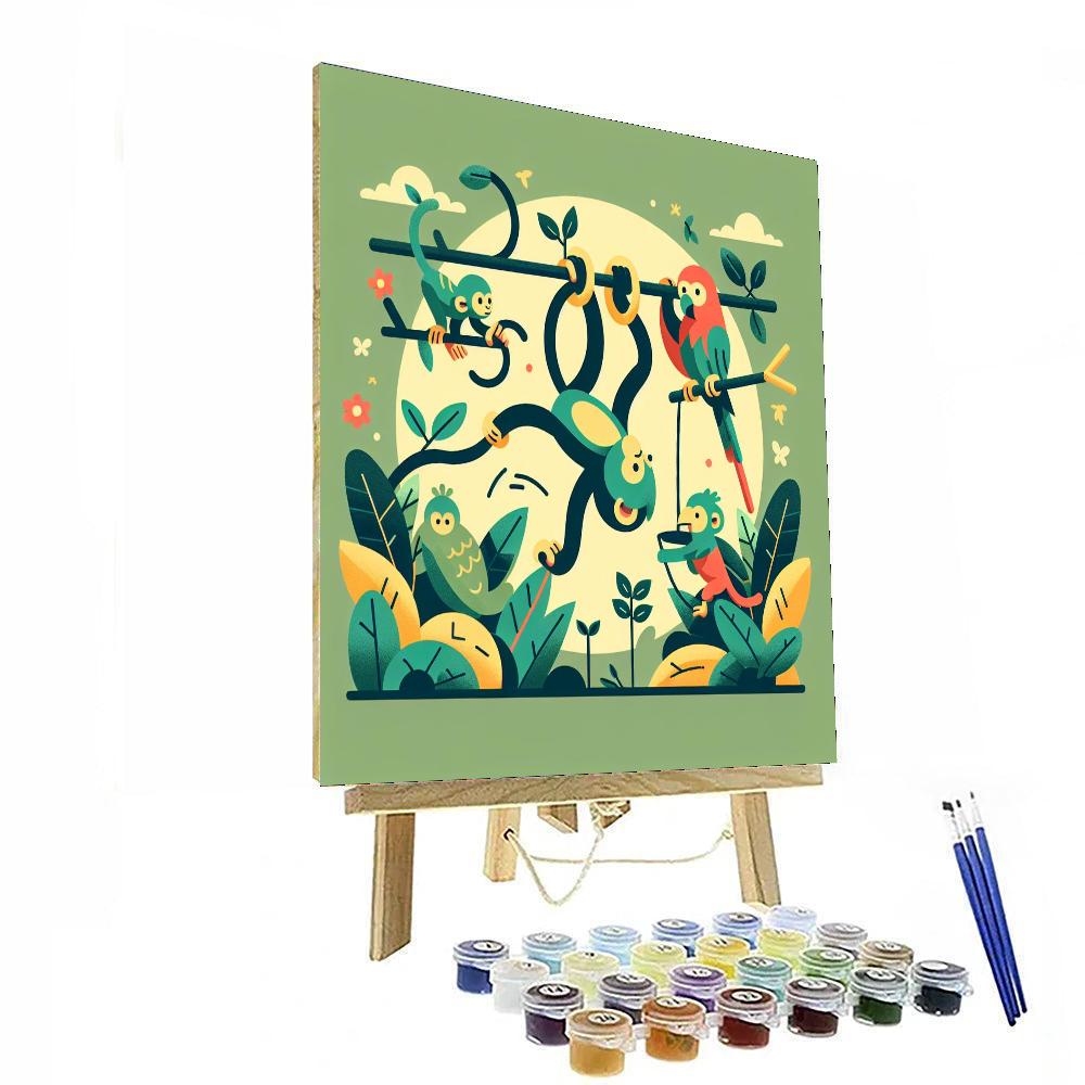 Playful Jungle Gymnastics Paint By Numbers Art