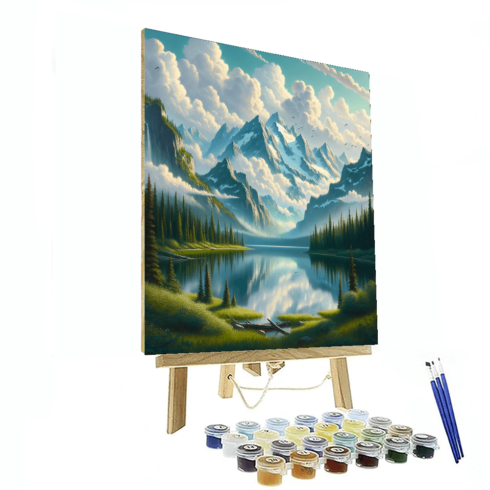 Enchanting Mountain Lake Number Painting