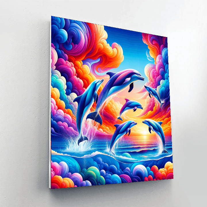 Dancing Dolphins At Sunset Numbered Painting Kits