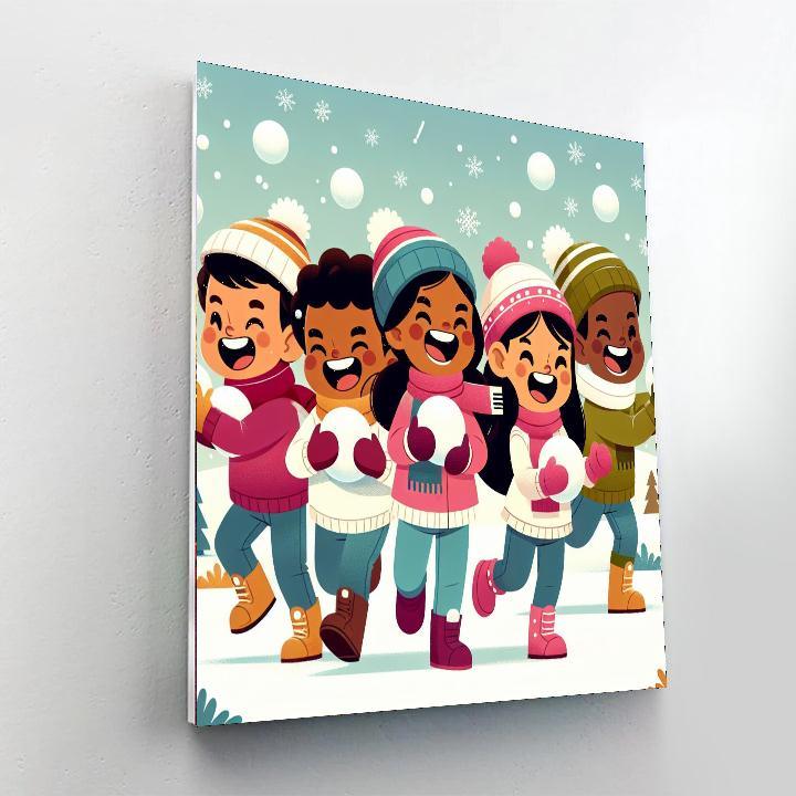 Playful Snowball Fight Paint By Number