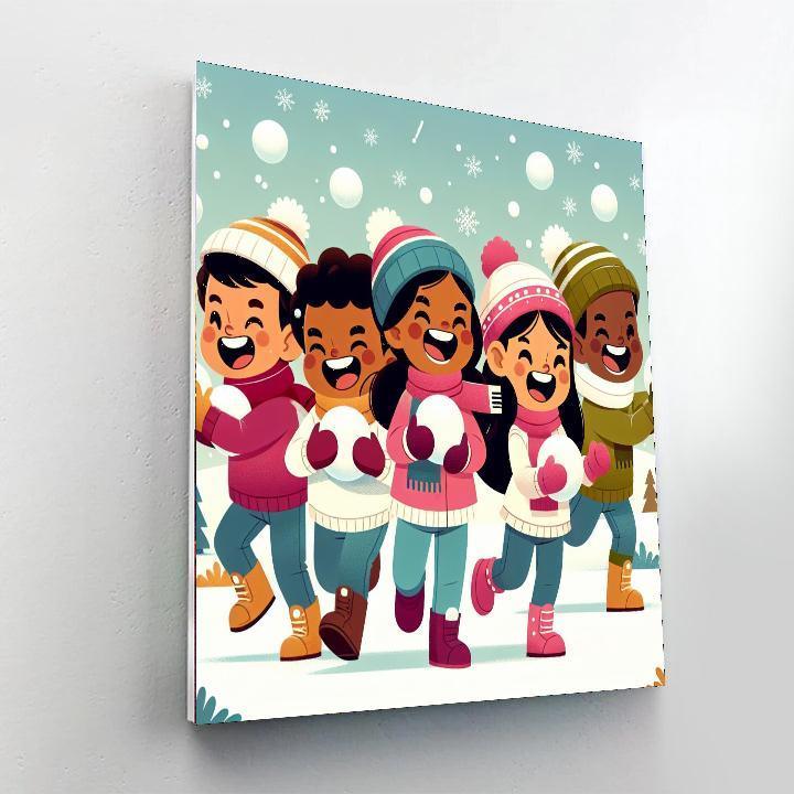 Playful Snowball Fight Paint By Number