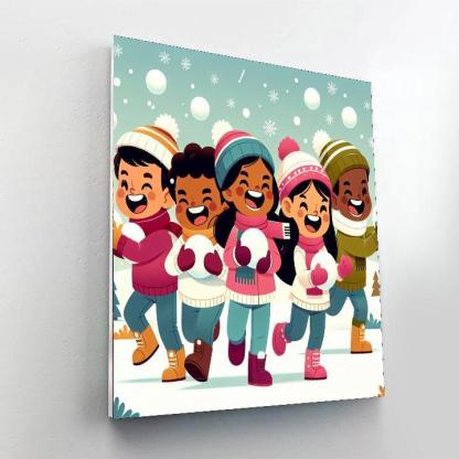 Playful Snowball Fight Paint By Number