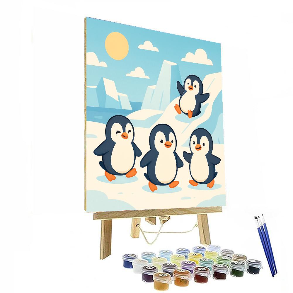 Cute Penguins On Ice Numbered Painting Kits