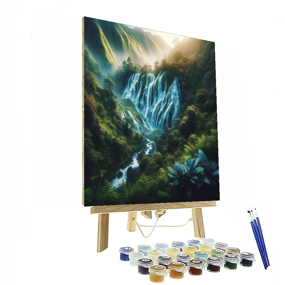 Mystical Mountain Waterfall Number Painting