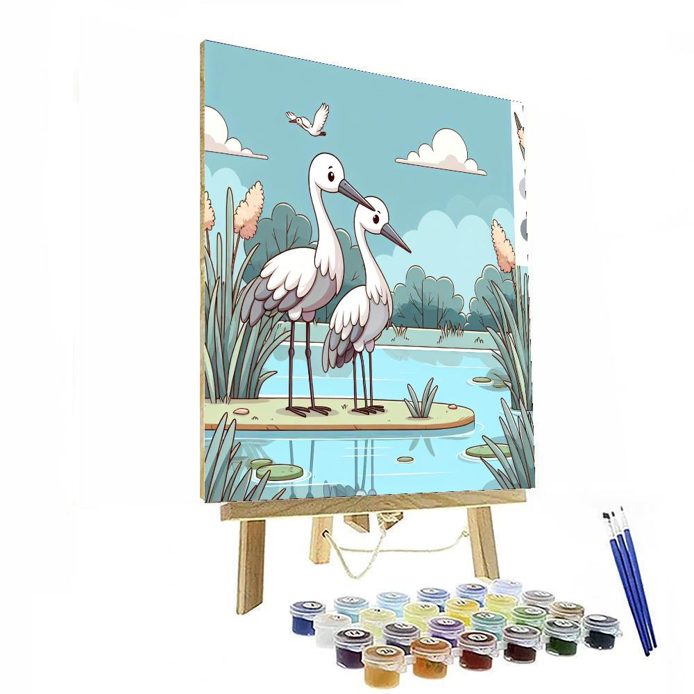 Cheerful Cranes Paint By Numbers Art