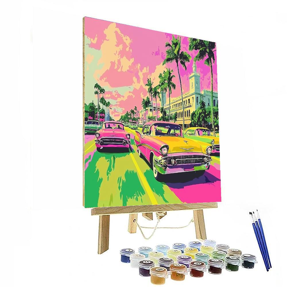 Andy Warhol Inspired Retro Cars On The Boulevard  Paint By Numbers Kits