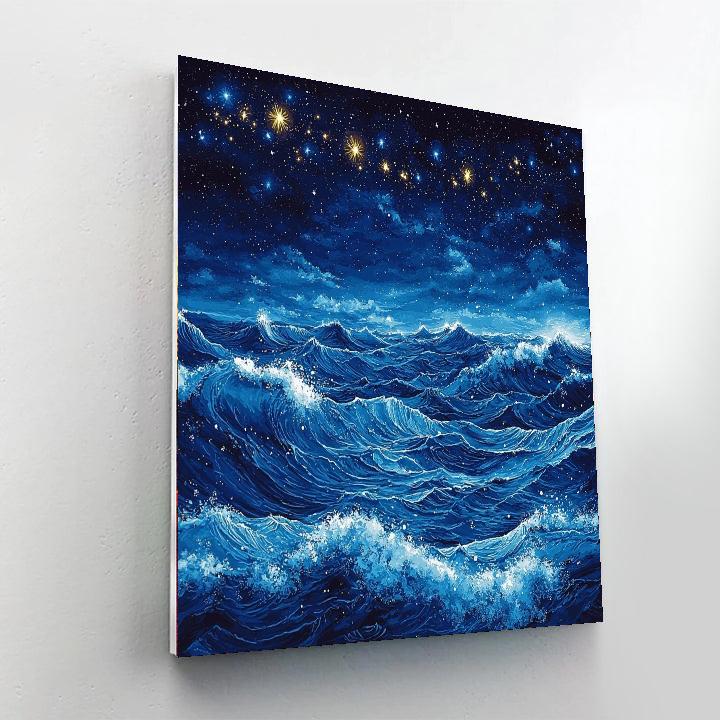 Utagawa Hiroshige Inspired Waves And Starlit Skies  Painting By Numbers Kit