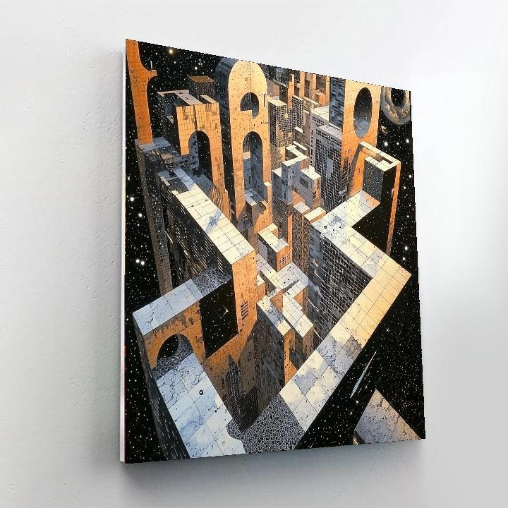 M.C. Escher Inspired Abstract Cityscape Illusion  Painting By Numbers Kit
