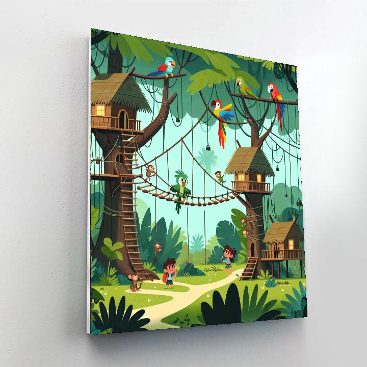 Jungle Treetop Village Paint By Numbers Art