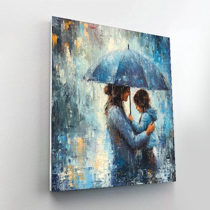 A Mother's Embrace In The Rain Number Painting