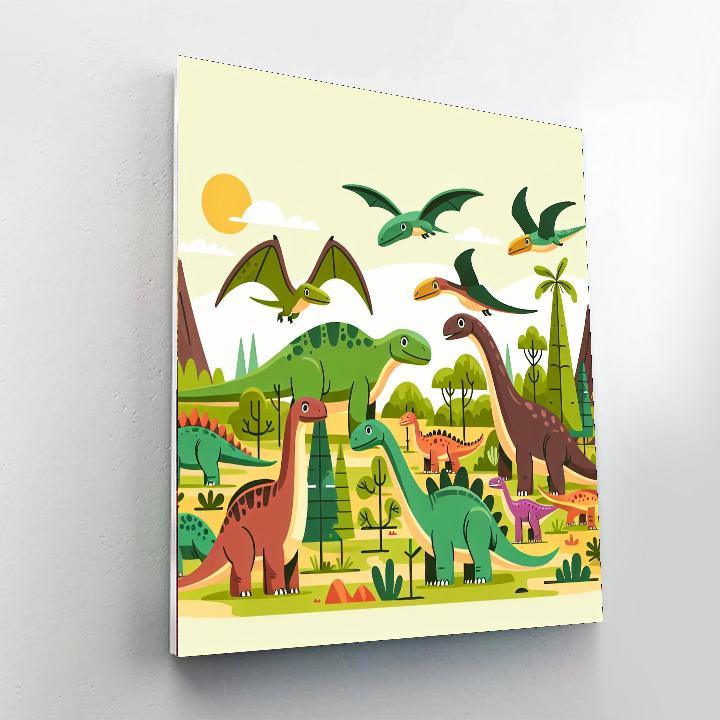 Friendly Dinosaurs In A Prehistoric Park Paint By Number