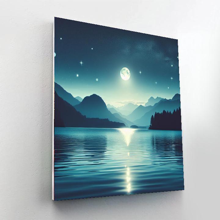 Serene Moonlit Lake Painting Number Kit