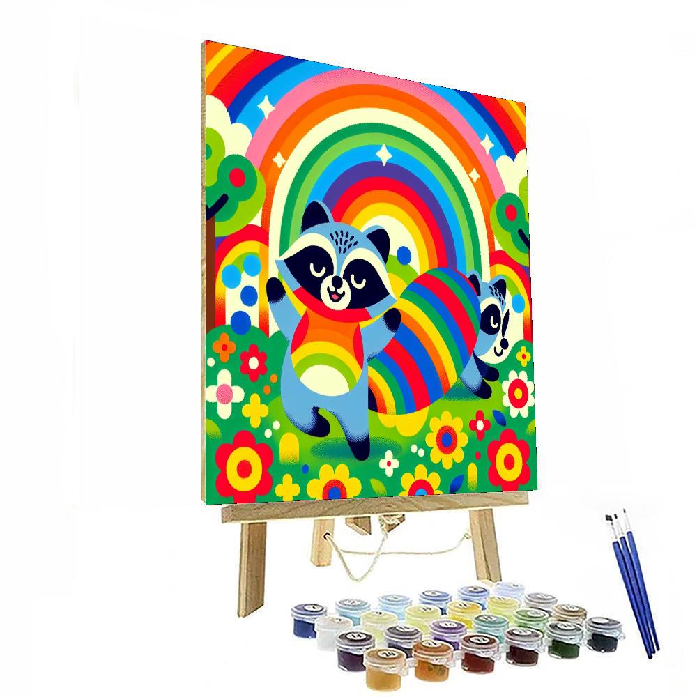 Rainbow Raccoon Romp Numbered Painting Kits