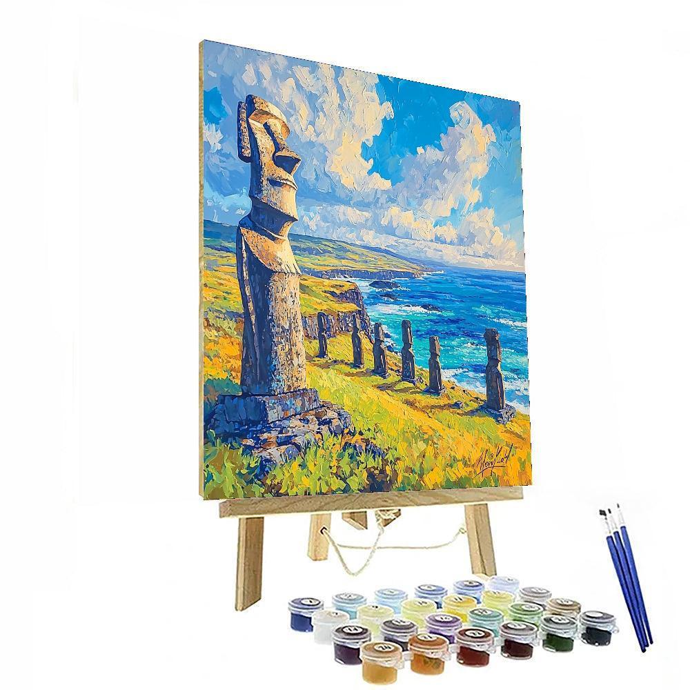 Moai Statues Of Easter Island - Chile Painting Number Kit