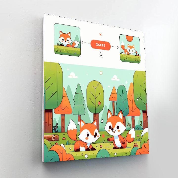 Frolicking Fox Friends Number Painting