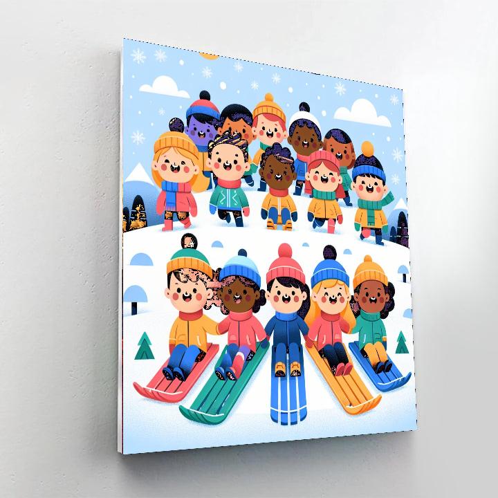 Snowy Sledding Numbered Painting Kits