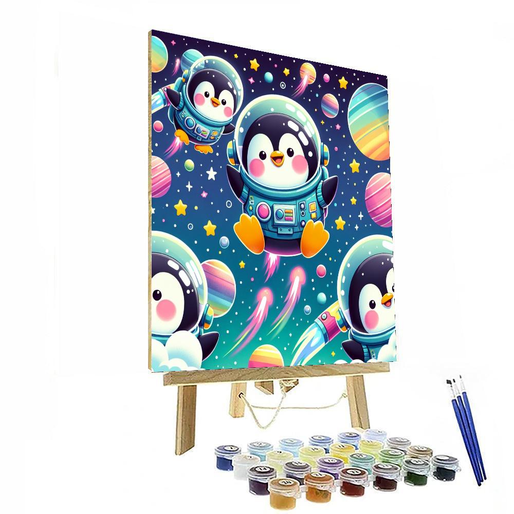 Space Explorer Penguins Number Painting
