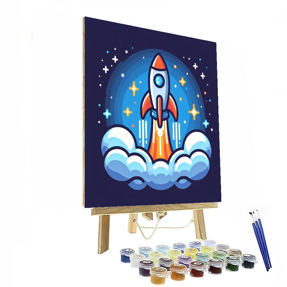 Rocket Ship Blast Off DIY Paint By Numbers