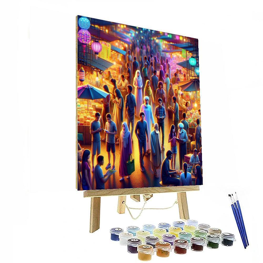 Bustling Night Market Painting By Numbers Kit
