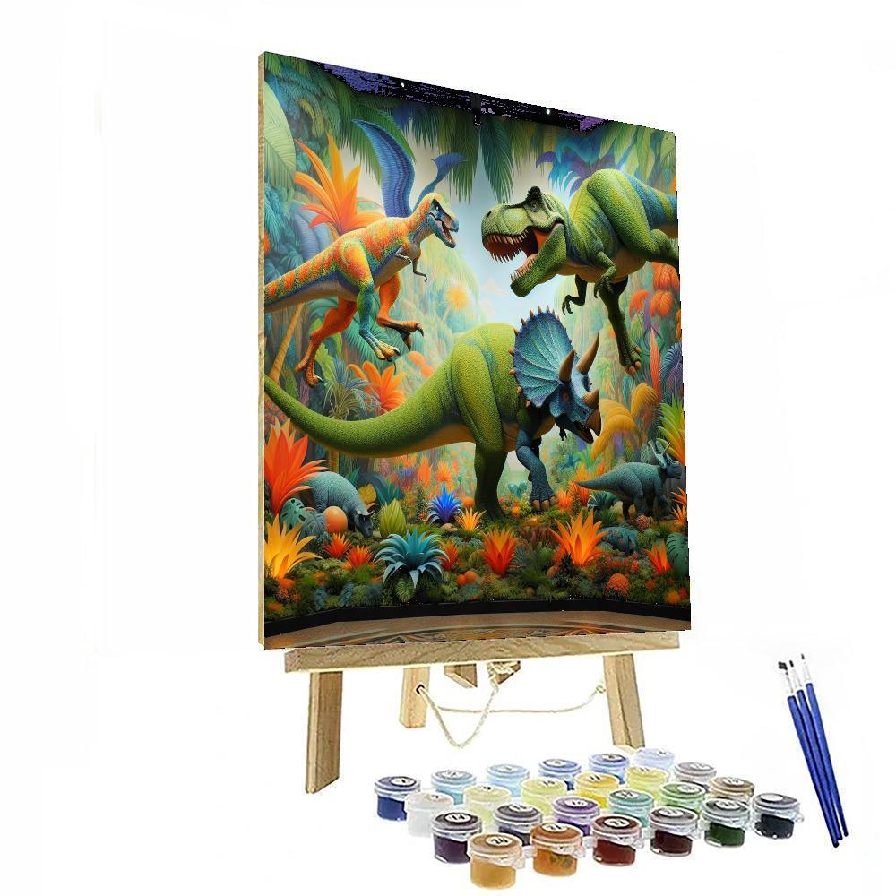 Adventurous Dinosaurs In The Jungle Paint By Numbers