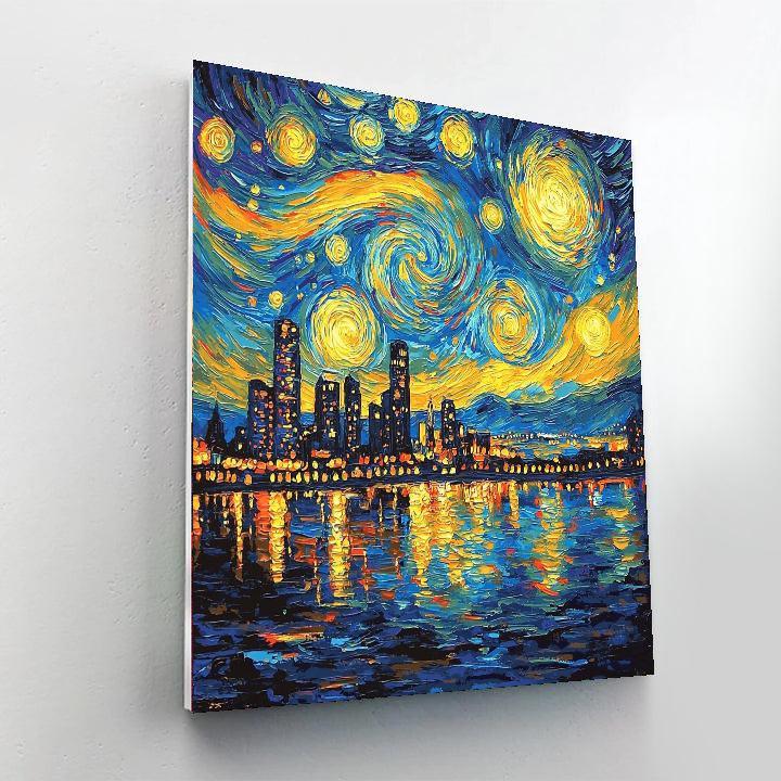 Van Gogh Inspired Starry Sky Over City Lights  Painting By Numbers Kit