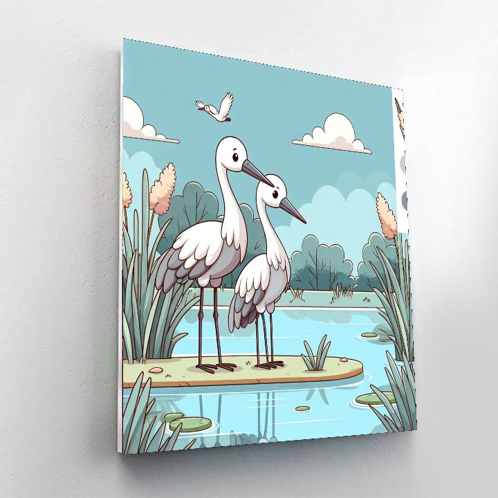 Cheerful Cranes Paint By Numbers Art