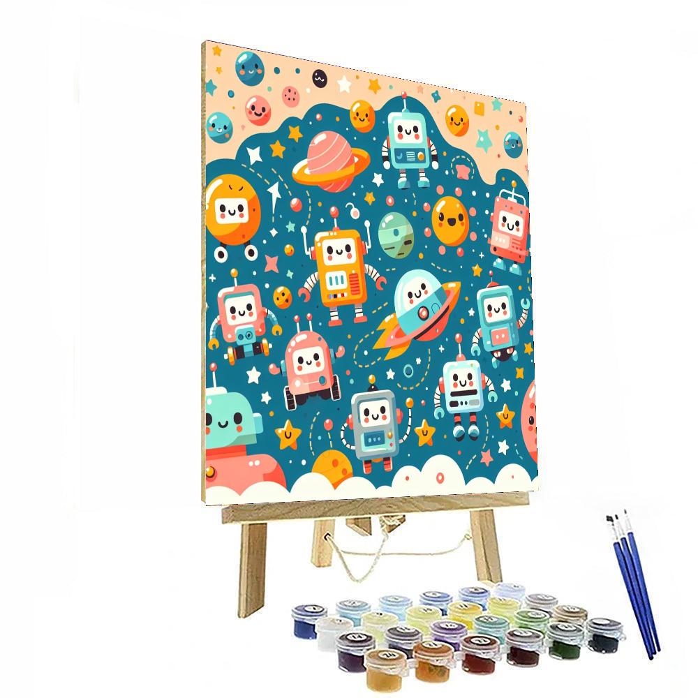Friendly Space Robot Brigade Paint By Numbers Art