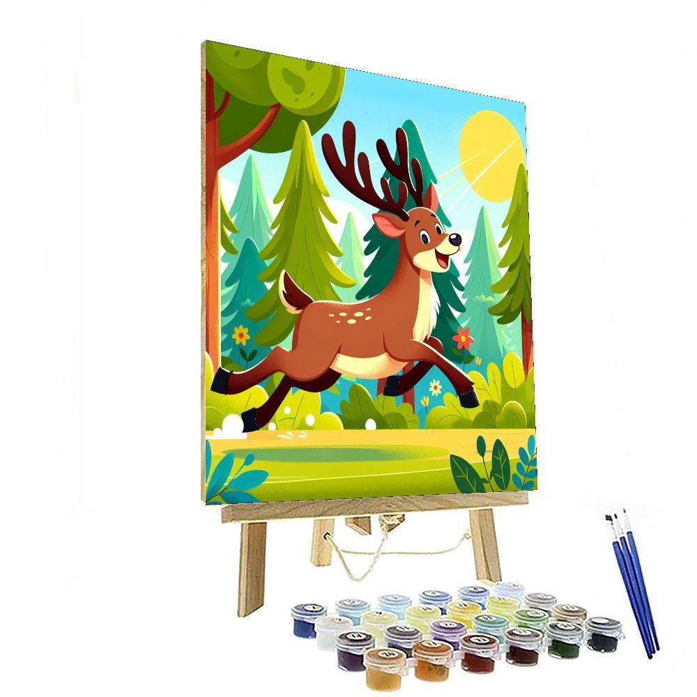 Energetic Elk's Woodland Romp Painting Number Kit