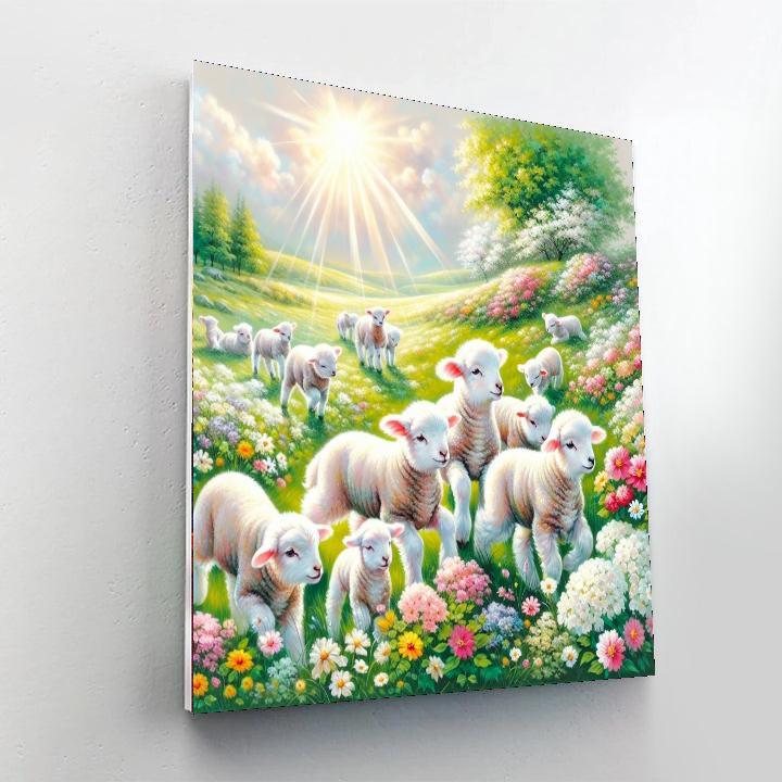 Frolicking Lambs In The Meadow Paint By Numbers