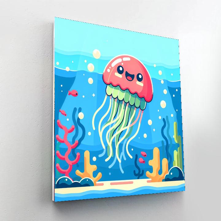 Giggly Jellyfish Ocean Scene Painting Number Kit