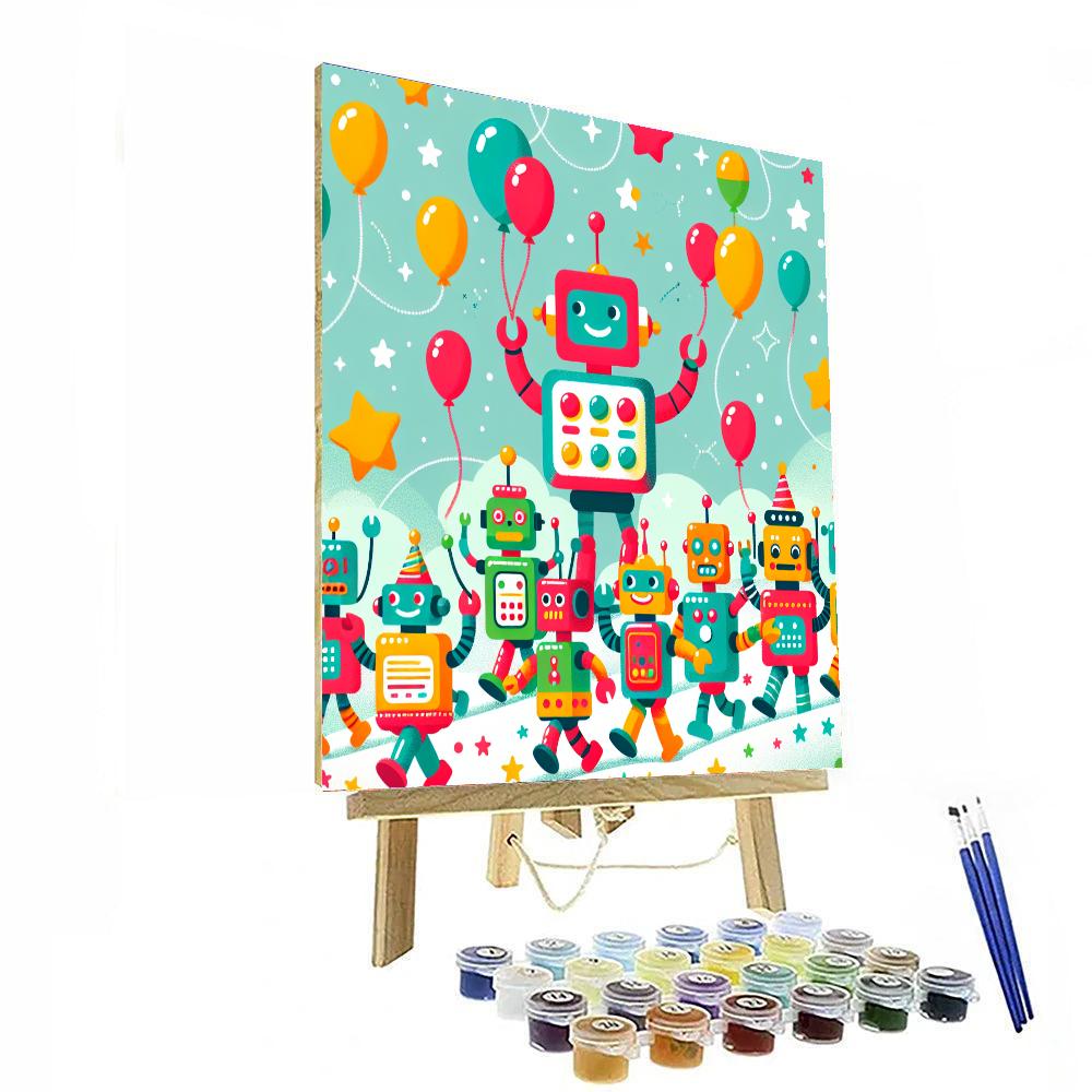 Friendly Robot Parade Paint By Numbers Art