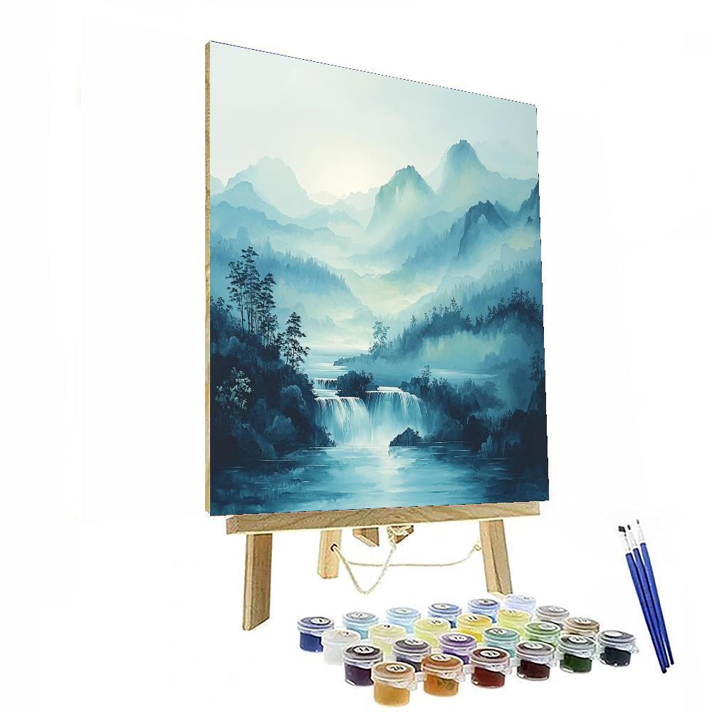 Zhao Mengfu Inspired Cascading Waters Of Serenity  Paint By Color