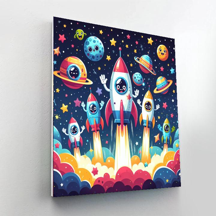 Joyful Space Rockets Paint By Numbers Art