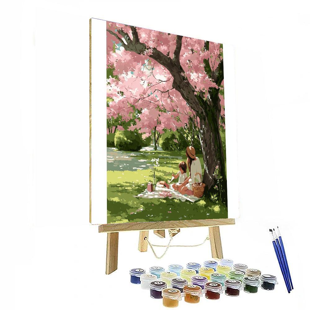 Sweet Moments Under The Cherry Blossoms Painting Number Kit