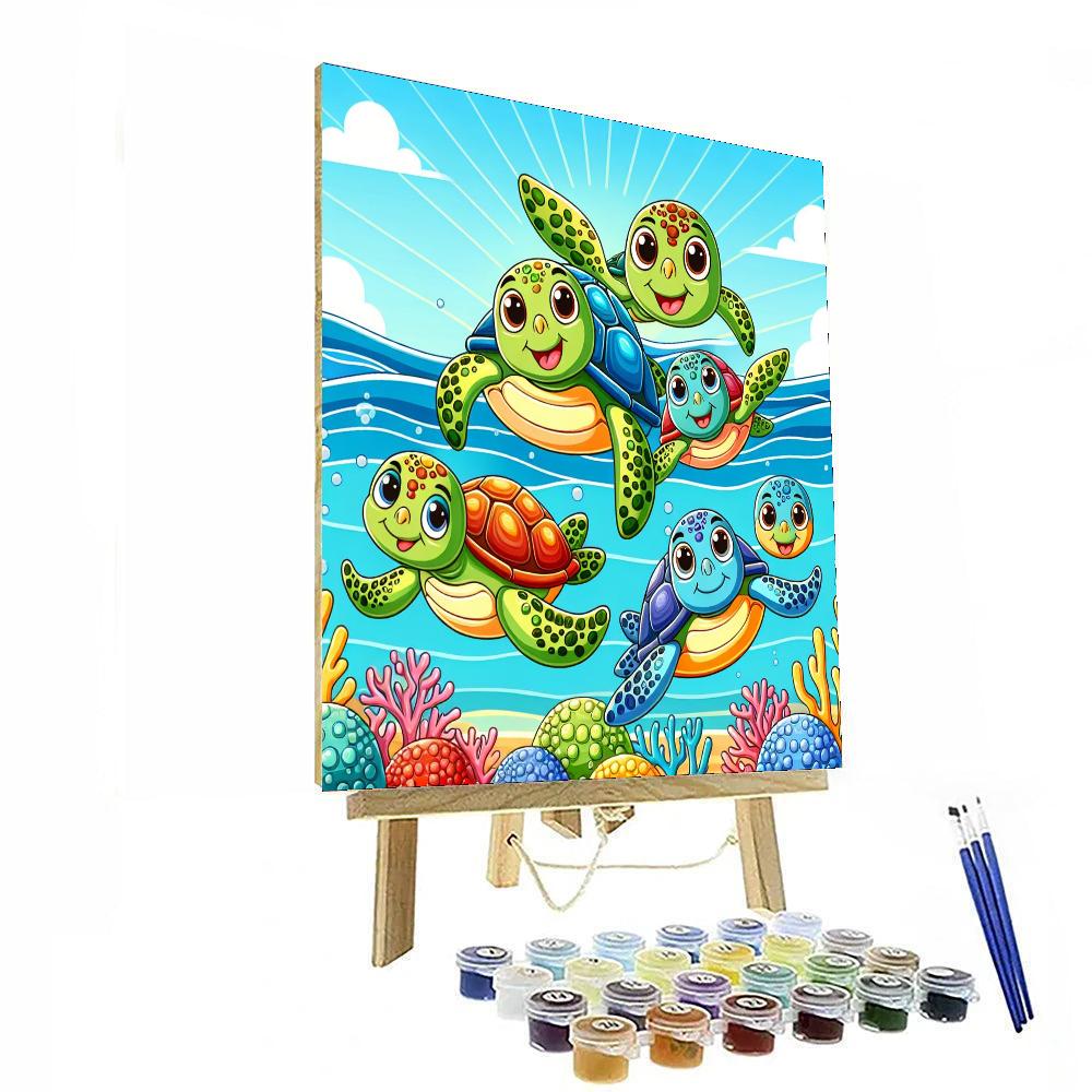 Adorable Sea Turtle Family Paint By Numbers Art