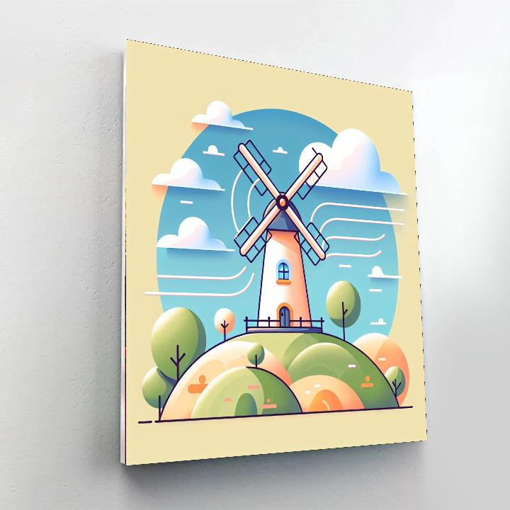 Windy Hilltop Windmill DIY Paint By Numbers