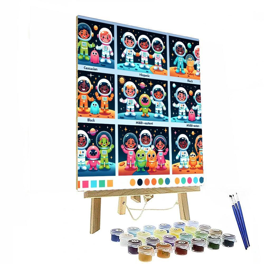 Friendly Space Pioneers Paint By Numbers Art