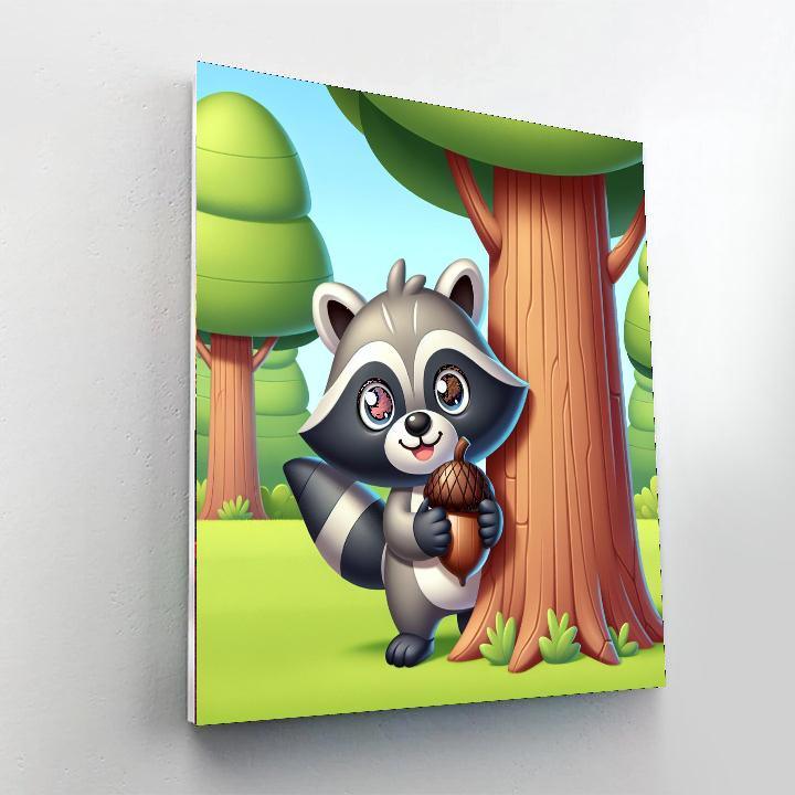 Happy Raccoon Paint By Numbers Art