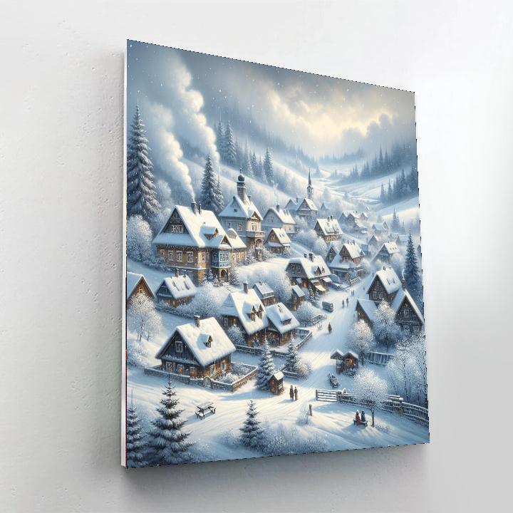 Silent Snowfall Village Painting Number Kit