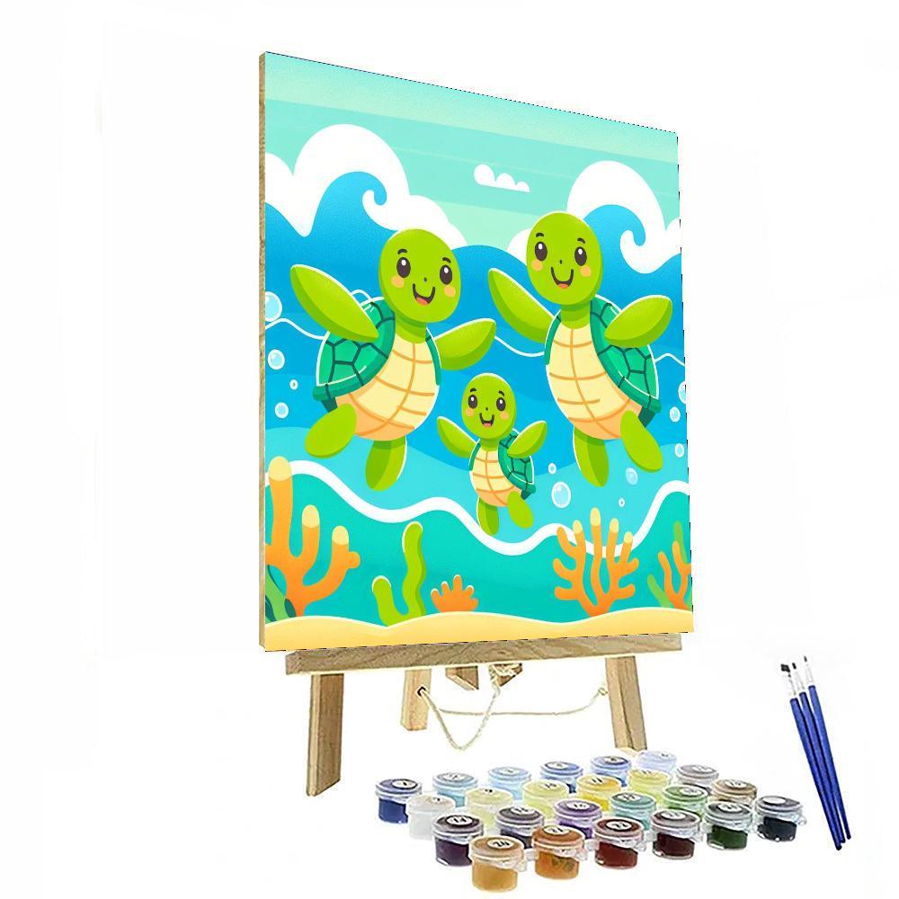Joyful Family Of Turtles Painting By Numbers Kit