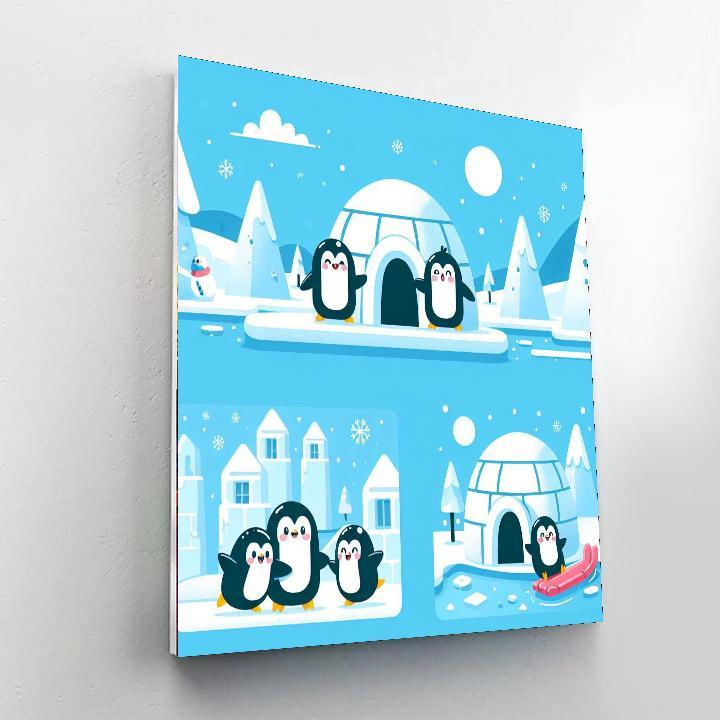Penguin Igloo Fun DIY Paint By Numbers