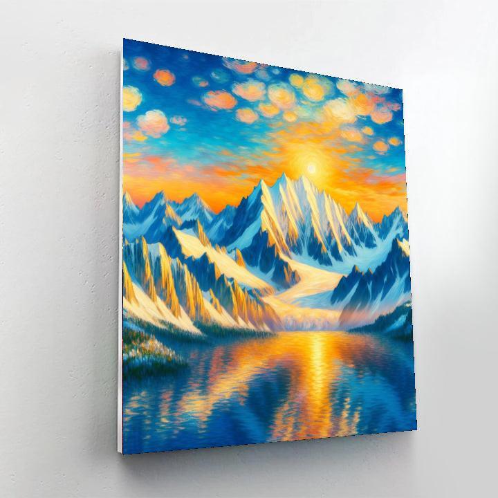 Golden Sunrise Over Snowy Peaks Painting By Numbers Kit